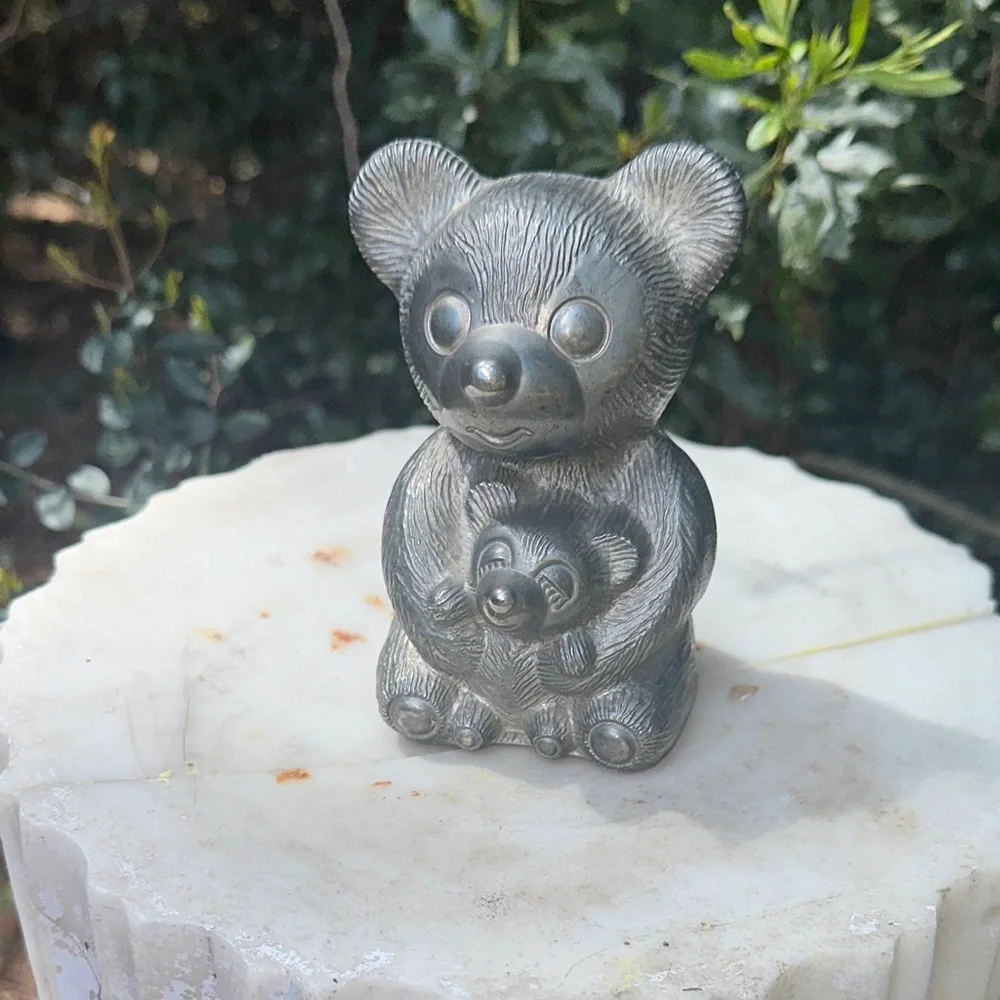 🐻🤎Vintage Metallic Bear Mom & Baby Figurine Decorative Bank 🐻 Beartastic!! 🤎